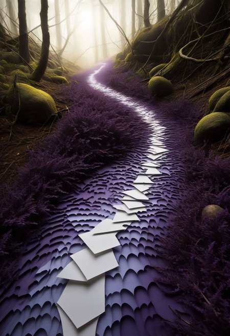 layered papercut, mysterious marching ants, on a realistic trail, papercut anthill , fading backlit background, (svannah fading white/yellow to deep purple), by Minjae Lee, Carne Griffiths, Emily Kell, Steve McCurry, Geoffroy Thoorens, Aaron Horkey, Jordan Grimmer, Greg Rutkowski, amazing depth, double exposure, surreal, geometric patterns, intricately detailed, bokeh,  perfect balanced, deep fine borders, artistic photorealism , smooth,  great masterwork by Suiras  <lora:add-detail-xl:2>  <lora:Double_Exposure:0.5>