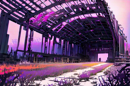(otherworldly), highly insanely detailed, masterpiece, top quality, best quality, highres, 4k, 8k, RAW photo, (very aesthetic, beautiful and aesthetic), farm, fields, barn, fence, fantfa, <lora:FantasyFarm-10:0.7>, 
1girl, 
(purple hair ), 
(neon white background,neon orange background,neon purple background ,gradient background),âââ