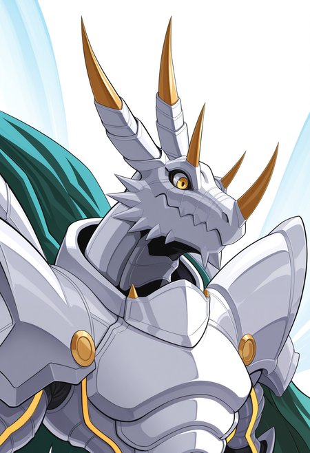 masterpiece,best quality,amazing quality, 1boy, solo, sl4y3r, digimon (creature), green cape, wings, close up, side angle,