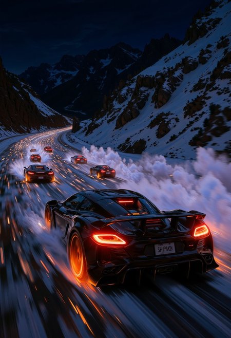 DB4RZ style painting,((Gelendvagen T23 :1.3),  (with glowing tires), ), , racing, multiple cars, beautiful scenery flowing at high speeds, cars with sweaty hands and feeling of speed (with glowing tires), midnight, dynamic angle, racing, motion, multiple cars (beautiful scenery flowing at high speeds, cars with sweaty hands and feeling of speed:1.4), detailed textures, high quality, high resolution, high precision, illustration, color correction, proper lighting setup, harmonious composition, work from Behance, <lora:Dieselcore:0.7> d1eselc0re <lora:Glitchcore_Flux:0.4> gl1tchc0re