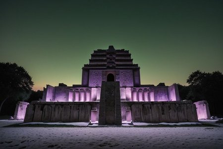 (tall ancient stone towers; 1.39) (babylonian ziggurat temple complex emerging from landscape: 1.39) raw photo, moonlight, night photography, high exposure, tropical mountain jungle, Tall Mesa,  cozy, photorealistic, high detailed texture, 8k uhd, dslr, soft lighting, high quality, film grain, (Fujifilm XT3, Sony A7 IV: 1.19), highly detailed photography, (muted colors, cinematic, dim colors, soothing tones:1.2), vibrant, insanely detailed, hyperdetailed, (dark shot:1.2), (vsco:0.3), (intricate details:0.9), (hdr, hyperdetailed:1.2) (highest coherency: 1.39) (highest quality: 1.39) (rule of Thirds) (award winning) (breathtaking) (masterclass) (vibrant color: 0.79) (distant snowcapped peaks) (purple-green glow: 1.49) (evil temple: 1.19)