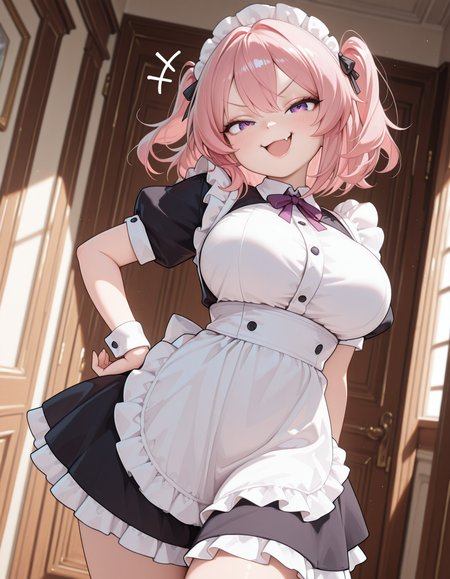 masterpiece, best quality, durch angle, solo, CivChan, purple eyes, pink hair,
girl standing, big breasts,
smug, fang_out,
<segment:head,0.35,0.5//cid=11>CivChan, purple eyes, pink hair, smug, fang_out, (masterpiece, best quality, realistic, amazing quality, very aesthetic, absurdres, ultra detailed face, ultra detailed eyes), ,