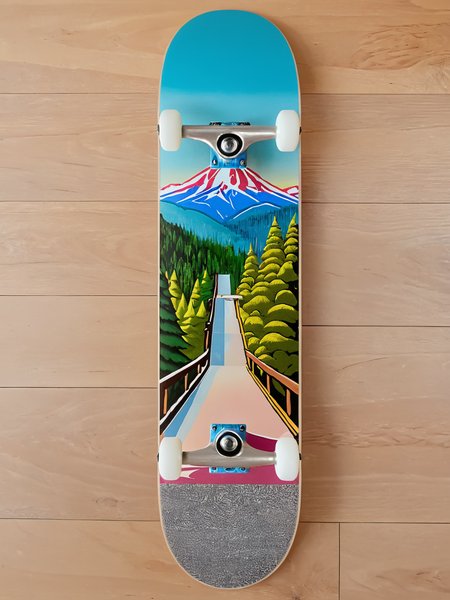 EdobSkate,skateboard adorned with a detailed nature scene, including mountains, forests, and wildlife, with a background of a serene mountain path ideal for skating <lora:EdobSkate_XL_v1.0:0.8>, best quality, uhd, 8k, detailed