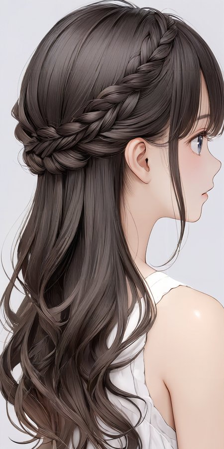 masterpiece,ultra-detailed,best quality,8K,illustration,cute face,clean skin ,shiny hair,girl,ultra-detailed-eyes,simple background, <lora:add-detail-xl:1> <lora:half up braid_XL_V1.0:0.8> half up braid