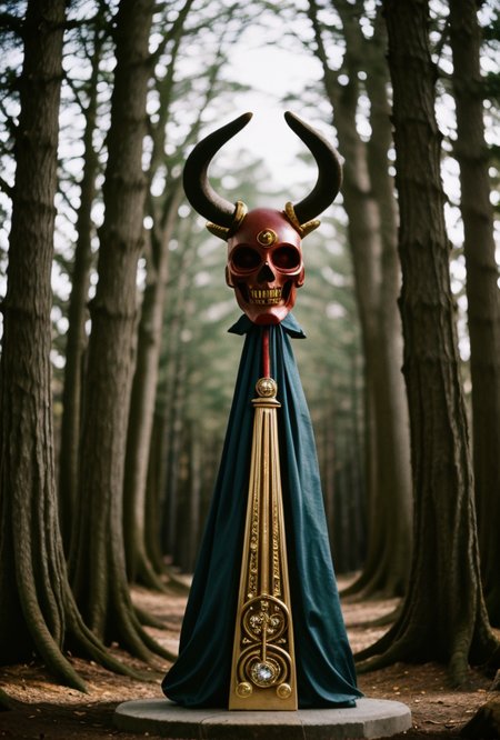 (Saturn Mars putple yellow red blue colors)(Intricately hand carved and hand painted total war Mask made of [wood | bone | clay | iron | glass] on mask ((without  hair ))((with gold and diamonds horns))stand on ritual stained worn marble alter)(69 years to create)(dusk evil hant4d ghoulish forest in background)(royal  religious  illumimist cult treasure)(deep esoteric qlipoth metaphysical meaning)(Architectural Digest photo spotlight) <lora:epiC35mm:0.8> epiC35mm
 <lora:HDhelper:0.6> 
<lora:LCM_1-5:0.7> 
<lora:Saturation:1.3>  
 <lora:EmotionSliders:3>  
<lora:up-down_lighting:-0.8> 
<lora:back-front_lighting:-1.1>