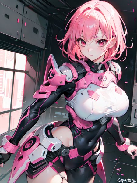 <lora:edgHaloArmors:0.8> , pink armor girl, edghalo_armor , power armor, Laser power gun, 
,(1girl:1.3, solo:1.3), focus girl, female focus, close-up, (((medium hair:1.3), short bang, pink red hair, floating hair novafrogstyle)), beautiful detailed girl, detailed fingers, extremely detailed eyes and face, beautiful detailed nose, beautiful detailed eyes,
mixes realistic and fantastical elements, vibrant manga, glassy translucence, vibrant illustrations, perfect(face ,eyes ,nose), huge breasts, thick thighs, wide hips, small waist, tall, glossy pink lips, light red black pony tail hairs, red eyes, sexy smile , blushing,
(RAW photo, best quality), (realistic, photo-realistic:1.5), extremely detailed, CG, unity , 8k wallpaper, Amazing, finely detail, (masterpiece:1.5, best quality), realistic, (real picture, intricate details, depth of field), dynamic posture,