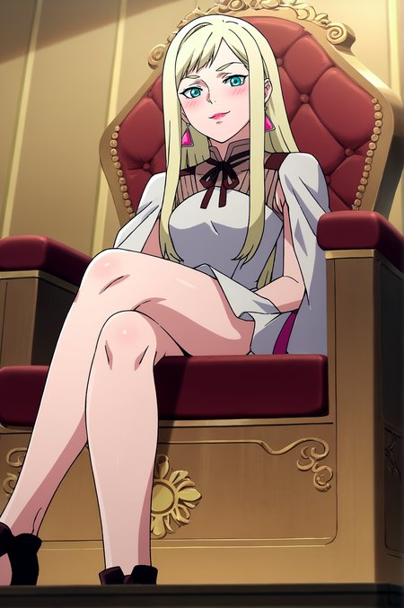 score_9, score_8_up, score_7_up,anime_source, source_anime, best background, detailed background, anime screencap,  Gigi Andlucia, Main Outfit, indoors, expressless, blush, naughty face, from below, sitting, crossed legs, throne, <lora:JN_GiGi_Andlucia:0.8>
