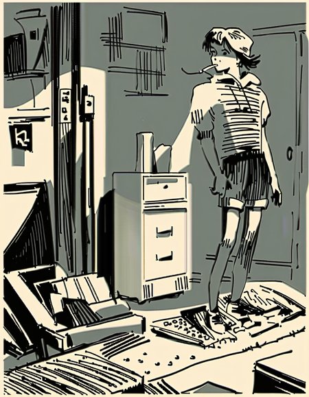 score_9, score_8_up, score_7_up, (Mignstl:1.2), (Alsel:1.2), (blond hair:1.2), standing, smoking single cigarette, smirk, (home indoors scenery:1.2), perfect eyes, perfect hands, detailed fingers, bw, grayscale, monochrome