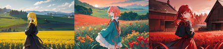 (otherworldly), highly insanely detailed, masterpiece, top quality, best quality, highres, 4k, 8k, RAW photo, (very aesthetic, beautiful and aesthetic), farm, fields, barn, fence, fantfa, <lora:FantasyFarm-10:0>, 
1girl, 
(__lazy-wildcards/char/haircolor__), 
(__lazy-wildcards/dataset/background-color__),âââ
