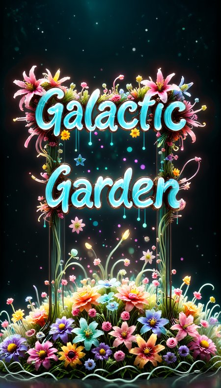tiny neon || glass || filaments, text "Magic in Blossom" made of flowers, space, w0f1l, color, epic, dramatic, cinematic, professional, beautiful, emotional, cute, calm, pretty, inspiring, artistic, detailed, extremely highly delicate, sacred, symmetry, light, atmosphere, romantic, pure, glowing, perfect, strong, futuristic