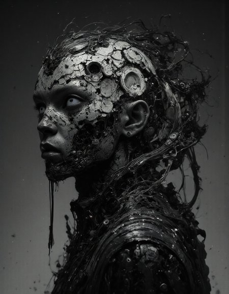 masterpiece, hyper realism, a high-resolution photograph, golden ratio, dutch angle, dynamic, side view, asymmetry, contrasting, unique, enigmatic, Coal Black