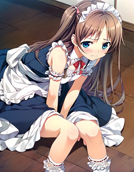 <lora:pony_xl_natsuha:0.8>,natsuha,score_9,score_8_up,score_7_up,source_anime,1girl,cowboy_shot,indoor,maid,embarrass,light_blush,knees_together_feet_apart,