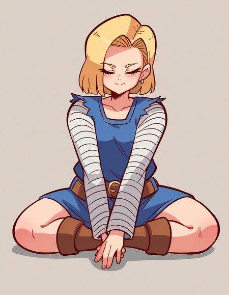 zPDXL, score_9, score_8_up, score_7_up, source_anime, 1girl, solo,
 <lora:diives_v2:1> diives, (portrait), android 18, blonde_hair, blue eyes, (closed eyes:1.2), smile, wariza sitting on knees, viking wearing Viking costume with fur-trimmed hide tunic, chainmail sleeves, hide belt, fur-lined boots, boar-crested helmet