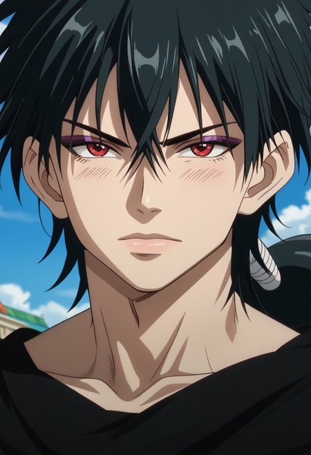 score_9, score_8_up, score_7_up, source_anime, rating_safe, JudarMAGI, black_Judar_hair braid, red_Judar_eye, juder_makeup, 1boy, male focus, anime screencap,