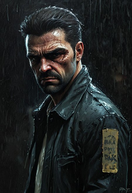 detailxl, high quality, artistic-strokes-style,
(dark artistic blank background:1.3)
(half body shot, looking at viewer, angry, dark:1.4),
(digital-painting, Portrait of Max Payne, rain:1.8),
(detective cop in jacket in new york street)