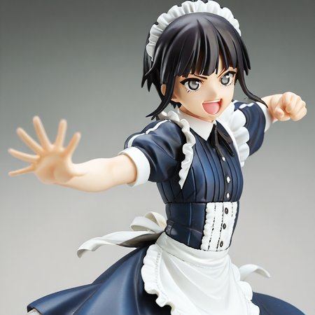 score_9, score_8_up, score_7_up, score_6_up, score_5_up, score_4_up, source_anime,  Kuon, short hair, black hair, maid, black eyes,  action pose, happy
