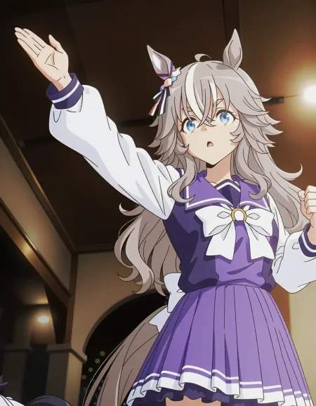 1girl, 
<lora:shinjidai_V3:1>
(anime screenshot,anime screencap,:1.2)
1girl, practicing martial arts, focused, dojo, solo, uniform, dynamic pose, near a waterfall,safe,general,
(depth of field, bokeh, solo focus, :0.9)
<lora:dmd2_sdxl_4step_lora_fp16:1> 
wonder acute \(umamusume\),umamusume, horse girl, horse ears, horse tail, hair between eyes, blue eyes, thick eyebrows, grey hair, long hair, streaked hair, white hair, hair ornament, tracen school uniform,,, masterpiece, best quality, very aesthetic, absurdres, newest ,