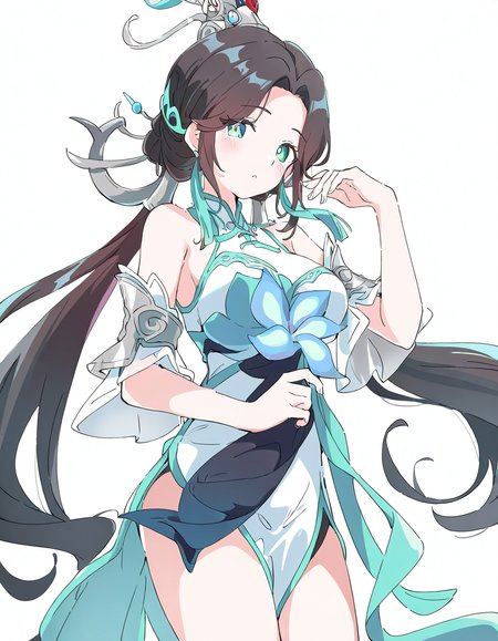 baiheliang,1girl,solo,looking at viewer,simple background,white background,cowboy shot,<lora:baiheliang-000012:1>,, masterpiece, best quality, very aesthetic, absurdres,newest, incredibly absurdres,, (Ixy:0.6)),(hiten \(hitenkei\):0.7),