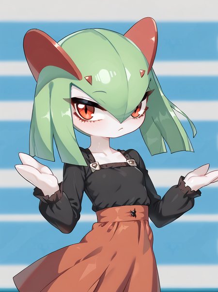 detailed background, shiny skin, posing,
<lora:drunkoak.pony:1>,
drunkoak, kirlia, 
casual clothing, dress, long sleeves,
