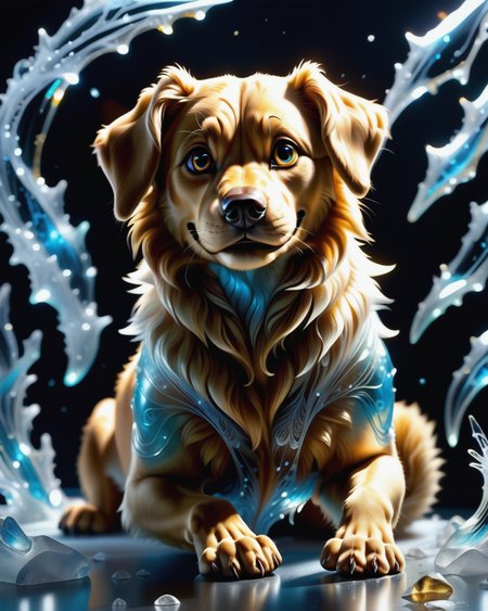 score_9, score_8_up, score_7_up, intricate details, rating_safe,
<lora:BioIceCrystalsPONY:1>, 1boy(made out of Jed-Blmicry, bioluminiscence, translucent,
feral furry, golden retriever,
full body, looking at the viewer, solo, smiling), detailed background, depth of field, subsurface scattering, 
<lora:ral-chrosc-clr:0.3>, ral-chrosc-clr,
<lora:xl_more_art-full_v1:0.3>,
<lora:add-detail-xl:0.3>