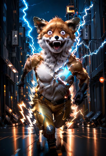 score_9, score_8_up, score_7_up, zPDXL2, EnhanceImage, TailsTheFox, running, electricity, motion blur, from front, night, artificial lights, city, street, neon lights, scenery
