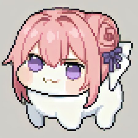 score_9, score_8_up, score_7_up, source_anime BREAK <lora:zs_FEGBAPortraitsXL:1> fegbaportraits, portrait, white background, simple background, <lora:Doro_X_PDXL_V1:0.8> doro, creature, :3, chibi, no humans, white skin, solid circle eyes, no pupils, four legs, pink hair, purple eyes, hair bun, hair bow