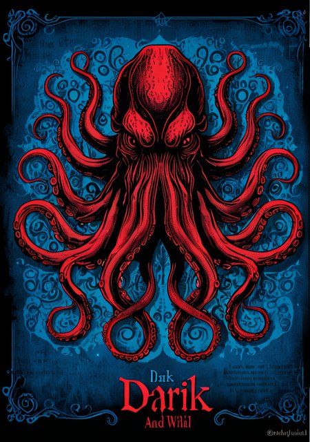 masterpiece,high resolution, <lora:Cthulhu-XL-9:0.8>,
cthulhu, tentacles, no humans, artist name, english text, copyright name, 2d,logo,blue and red