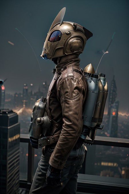 rocketeer, 1boy, helmet, jetpack, flying, flying toward camera, cyberpunk, science fiction, contrail, city , dynamic pose, cyberpunk style, city, 8k, masterpiece, highly detailed, dynamic lighting, neon signs, high contrast, dark, gritty,  <lora:rocketeer_v1.0:0.8>,