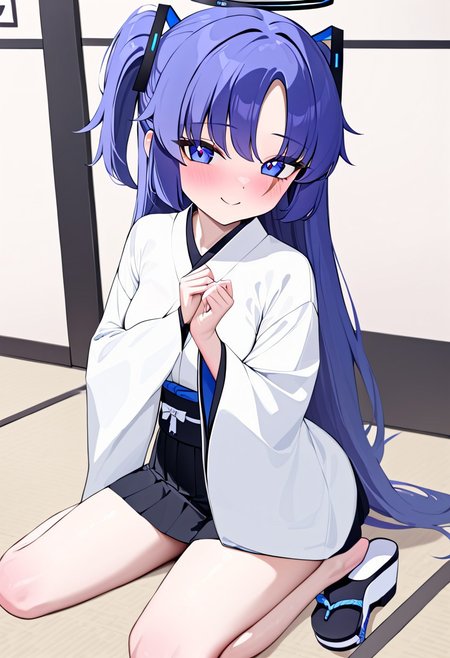 (masterpiece, best quality,ulta-HD,amazing quality, very aesthetic)1girl, solo, Yuuka blue archive, japanese uniform, short skirt, houjo, super long hair, nekomimi, smile face, school, shoelocker, scar-L