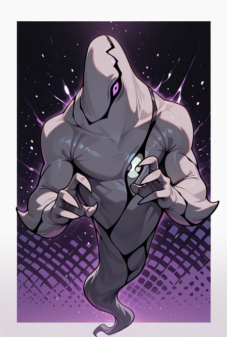 <lora:ghostfreak-08:1> ghostfreak, solo, no humans, purple eye, ghost, floating, particles, dynamic pose, upper body, claw pose, clawing hands,,  big arms,  leaning to side, zoomed in shot,, masterpiece, best quality, amazing quality, very aesthetic, absurdres, newest,, upper body, halftone effect, white borders, abstract background:1.2,