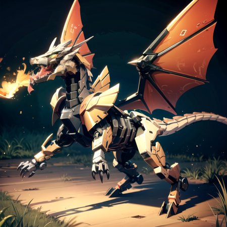 fire ,Matzinger z \(mecha\),   sky, flying, no humans, solo, male focus,  grasslands, mechanical wings,  mechanical tail, Breathe fire in one's mouth
  <lora: Dragons v1:1.6>  dragon ,<lora:A-RandomSuper:1.3>   ,<lora:jixiehorizon:0.4>  Quadruped machinery,
(masterpiece:1,2),best quality, masterpiece, higher, original, extremely detailed wallpaper, perfect lighting,(extremely detailed CG:1.2),drawing, paintbrush,