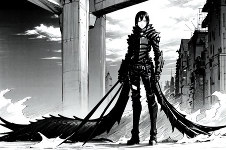 highly insanely detailed, masterpiece, top quality, best quality, highres, 4k, 8k, RAW photo, (very aesthetic, beautiful and aesthetic),  
tsutomu nihei,nihei_tsutomu,blame!,blame gakuen!,abara,TNstyle,sidonia_no_kishi,air conditioner,bridge,walkway,buildings,clouds,tentacles, 
<lora:ABARA:0.7>, 
(1girl:1.3), 
solo focus, 
warm,âââ