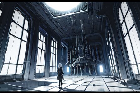 highly insanely detailed, masterpiece, top quality, best quality, highres, 4k, 8k, RAW photo, (very aesthetic, beautiful and aesthetic),  
tsutomu nihei,nihei_tsutomu,blame!,blame gakuen!,abara,TNstyle,sidonia_no_kishi,(space,spacecraft,lab,sidonia \(ship\),deep horizon,giant room,megastructure in background,mausoleum,tunnel,stairs),clouds,star \(sky\),starry sky,toha heavy industries,ventilation fan,ventilation shaft,air conditioner,letterboxed,gauna,gauna mech,walkway,fence,bones,buildings,cables,tubes,industrial pipes,bridge,light particles,dome,drainpipe,dark sky,black sky,flock,science fiction,decrepit,futuristic, 
<lora:ABARA:0>, 
(1girl:1.3), 
solo focus, 
(in river),splash,splashing,(moonlight background,low horizon),backlighting,polka dot background,âââ