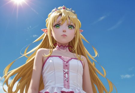 score_9, score_8_up, score_7_up, (((from Front and from below))),
at the beach, sun goes down,3female
1, Yue, blonde hair, very long hair, red eyes,
2, Liliana, long hair, blonde hair, ponytail, tiara, green eyes,
3, Tio, yellow eyes, pointy ears, black hair, hair ornament,