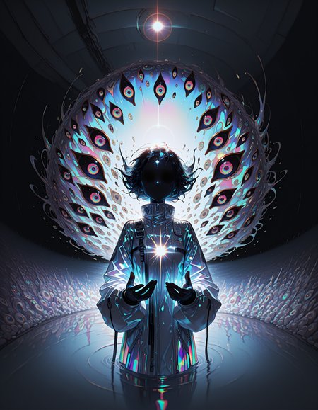 masterpiece, best quality, amazing quality, very aesthetic, abstract, 15546+456868,surreal,qxys,detailed accent, rltstc,holographic,(fisheye,dim lighting,lens flare,chromatic aberration)
,ADDCOMM,
foreground of too many eyes, iridescent, white mist,  (huge too many eyes), multicolored eyes
,ADDROW,
foreground of too many eyes, iridescent, white mist,  (huge too many eyes), multicolored eyes
,ADDCOL,
background of 1girl, (no mouth,no eyes), glowing,reaching out with two hands,(cropped torso),close up hands
,ADDCOL,
foreground of too many eyes, iridescent, white mist,  (huge too many eyes), multicolored eyes
,ADDROW,
foreground of too many eyes, iridescent, white mist,  (huge too many eyes), multicolored eyes
,  <lora:114558v4df2fsdf5:0.5>  <lora:holographiccolor:0.5>  <lora:DarkerThanBlackIllustrious:0.5>