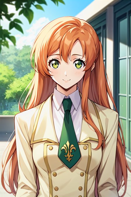 score_9, score_8_up, score_7_up, score_6_up, score_5_up, score_4_up, rating_questionable, , source_anime, digital illustration, pixiv, fanbox, uncensored, , BREAK, official art,
1girl, solo, female, shirley fenette, orange hair, green eyes, long hair,
school uniform, ashford academy school uniform, necktie, , outdoors, light smile, blush, cowboy shot, looking at viewer,  <lora:Shirley_fennete_Pony:0.8>