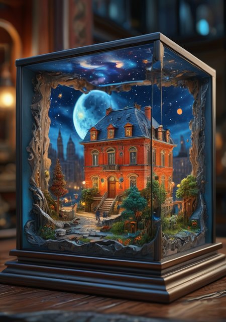 A  glass Frame sculpture, concealed inside the Cube, ((night city)), starry night inside, surreal, (lights emerges out of the frame), in the dark, detailed image, high quality detailed, shaped Cube, amazing wallpaper, digital painting highly detailed, UHD detailed oil painting, beautiful art UHD, focus on full glass cube, bokeh,  background Modifiers: extremely detailed Award winning photography, fantasy studio lighting, photorealistic very attractive beautiful imperial colours ultra detailed 3D, (Very Intricate), UHD, <lora:3D_Framed_Wall_Art_-_By_DICE:0.6>, (3D Framed, Mega Details), <lora:Cute_Collectible:0.5> <lora:detailed_notrigger:1>