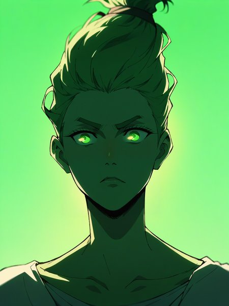 score_9, score_8_up, score_7_up, score_6_up, score_5_up,   <lora:dandadanXLP:1> dan, 1girl, green lighting, portrait,