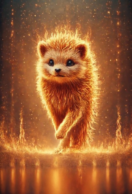 {{best quality}}, {{amazing quality}}, {{very aesthetic}}, best quality, very aesthetic, absurdres, blurry background, , best quality, amazing quality, very aesthetic, absurdres, Rastex, cute, kitten, fiery paws, orange fur, walking, flames on paws, neutral background