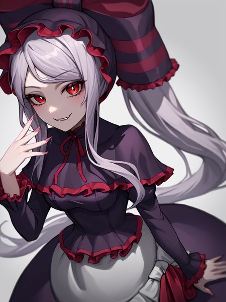 score_9,score_8_up,score_7_up,olo,<lora:overlord:1>,shalltear_bloodfallen,long_sleeves,red_ribbon,absurdres,vampire,highres,commentary_request,white_background,solo,smile,lolita_fashion,frilled_sleeves,neck_ribbon,frilled_dress,1girl,looking_at_viewer,medium_breasts,