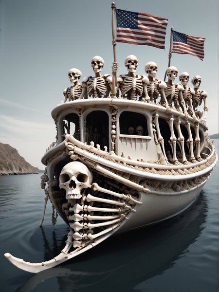 armor, boat, multiple man, flag, boneswm, <lora:Bones_World_Morph_SDXL:1>