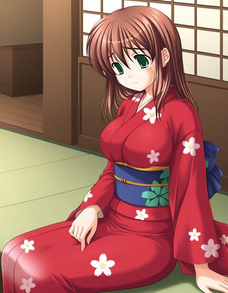 general,highres, ultra-detailed,very aesthetic,best quality ,best hands,  BREAK <lora:Yotsutani_Asako_IS:1>YotsutaniAsako, 1girl,solo, brown hair, green eyes, large breasts, long hair,
1girl, solo, japanese clothes, kimono, sitting, long sleeves, red kimono, sash, obi, tears,