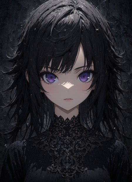 (anime, masterpiece, intricate:1.3), (best quality, hires textures, high detail:1.2), (4k),(incredibly detailed:1.4), (extremely detailed CG unity 8k wallpaper), 1girl, star, goth girl, <lora:Nitatan:0.8> nitatan, anime, blots, dark lettering