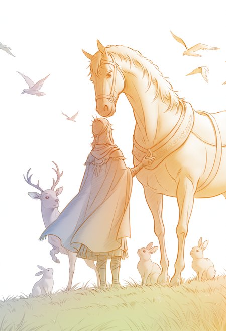 <lora:Colored pencils_illustrious-000098:1.2>,
bird,horse,animal,grass,cape,rabbit,1boy,flock,male focus,deer,
monochrome,simple_background,white_background