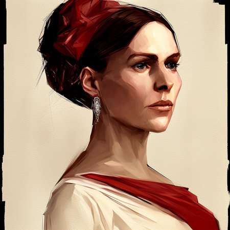 headshot portrait of woman wearing ball dress, art by thishonor