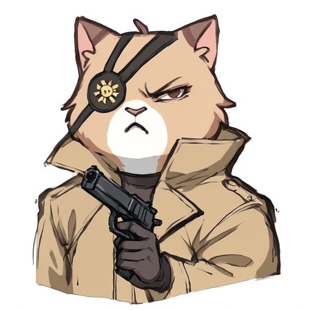 score_9, score_7_up BREAK (sketch:1.2),eyepatch, animal focus, no humans, nekoemoji, cat,trench coat,serious,upper body,military,spy,holding handgun <lora:Yoji:1> <lora:discord_nekonekonekone_ponyXL:1>