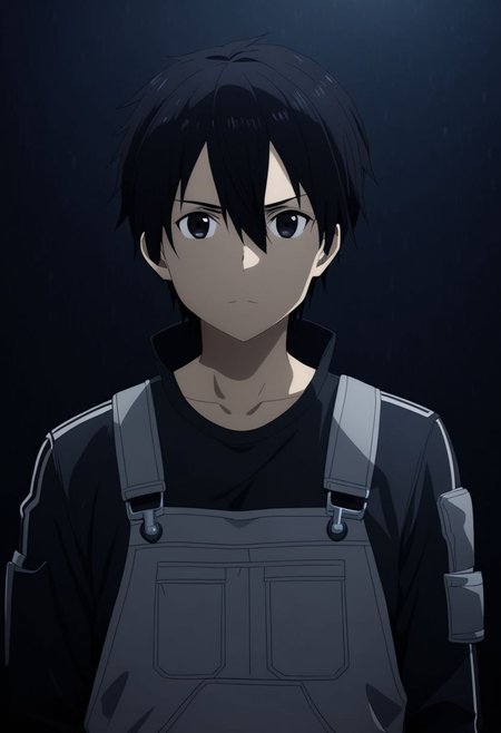 high resolution, professional photography, best quality, 1Boy, Kirigaya Kazuto, Black Hair, Black Eyes, overalldetail, cool, Mysterious black background, Movie lighting, a sense of atmosphere