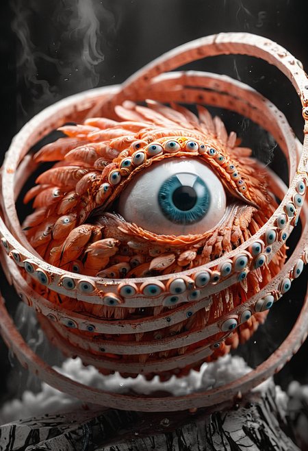DnD_Grainyboyz, grainy, noise, Extremely hyper realistic detailed seraphins, mystical creature with hundreds of eyes and wings with shape of sphere surrounded by layer of hoops full of eyes,
<lora:Seraphins1.0-000038:1.2>
 <lora:DnD_Grainyboyz V2 SDXL Lora:1> 
<lora:Flux-style-xl-lora:0.2>