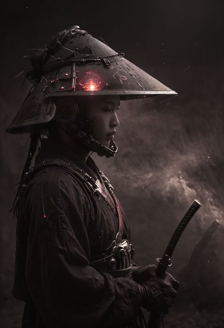 Red and Grey color graded glamour portrait photo of an Cyborg Samurai, macro, a captivating vibrant dark capturing the essence of a cyborg Bedouin sorcerer in fight stance, defying expectations by conjuring a whimsical robot 'freak' from an oversized sedge hat. ethereal, smoky backdrop. throwing a translucent red/tanslucent purple/black, weapon, katana, holding katana, atmospheric haze, Film grain, cinematic film still, shallow depth of field, highly detailed, high budget, cinemascope, moody, epic, OverallDetail, gorgeous, 2000s vintage RAW photo, photorealistic, candid camera, color graded cinematic, eye catchlights, atmospheric lighting, skin pores, imperfections, natural, shallow dof,
Behind him, the stars shimmer with distant promise, casting their ethereal light upon the scene. In this moment of solitude and reflection, the astronaut embodies the resilience of the human spirit, poised on the threshold of the unknown, grappling with the weight of what might have been.
In the depths of this nocturnal tableau lies the promise of exploration and discovery, where the spirit of the astronaut converges with the boundless possibilities of the cosmos. Though Earthbound for now, his spirit remains untethered, reaching out towards the distant stars with an unyielding resolve to explore, to discover, and to soar beyond the limits of imagination.