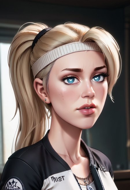 score_9, score_8_up, score_7_up, score_6_up, PRSNL_3_1, uncensored, pupils black dots, lips,
upper body, best quality, masterpiece, 4k, realistic, warm light,
MKSonya, 1girl, blonde hair, ponytail, blue eyes, long hair